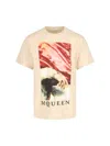 Alexander Mcqueen Crew Neck Graphic Print Short Sleeves In Beige