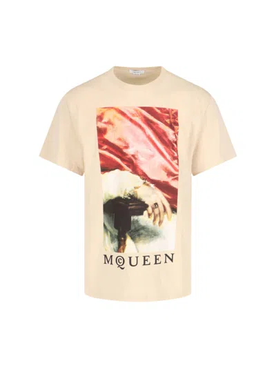 Alexander Mcqueen Crew Neck Graphic Print Short Sleeves In Multicolour
