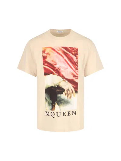 Alexander Mcqueen Crew Neck Graphic Print Short Sleeves In Multicolour