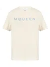 Alexander Mcqueen Men Cotton T-shirt With A Flocked Logo Printed In Neutral