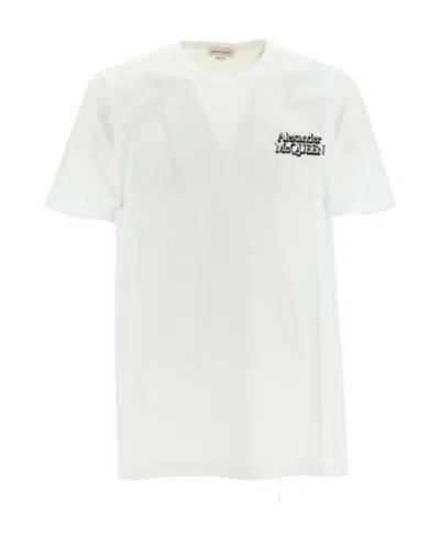 Alexander Mcqueen Logo Embroidered Crewneck T-shirt In White