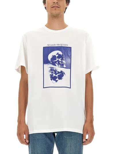 Alexander Mcqueen Logo Print T-shirt In White Blue
