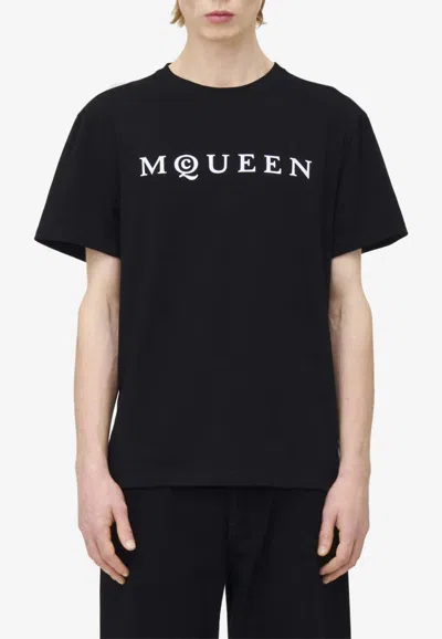 Alexander Mcqueen Logo Lettering Crewneck T-shirt In Black