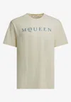 Alexander Mcqueen Men Cotton T-shirt With A Flocked Logo Printed In Neutral