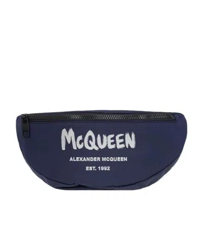 Alexander Mcqueen Logo-print Two-tone Belt Bag In Blue