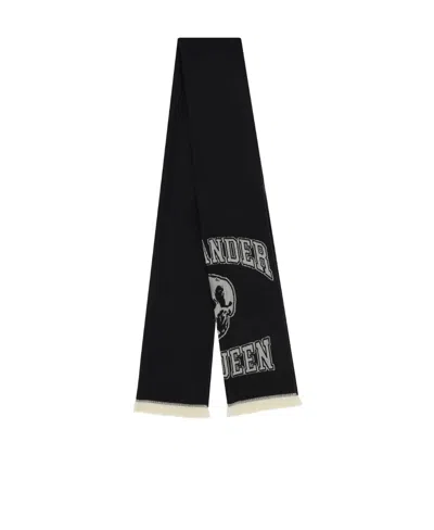 Alexander Mcqueen Logo-print Wool Scarf In Black