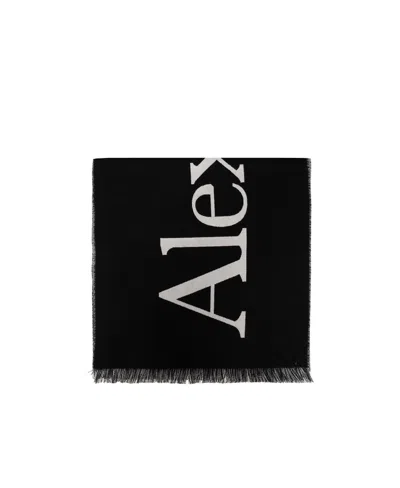 Alexander Mcqueen Logo-print Wool Scarf In Black