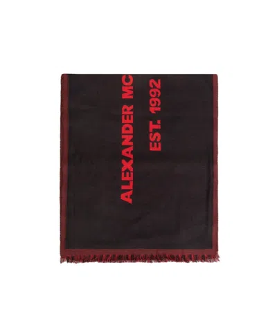 Alexander Mcqueen Logo-print Wool Scarf In Black