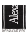 Alexander Mcqueen Black Wool Wraparound Logo Scarf In White