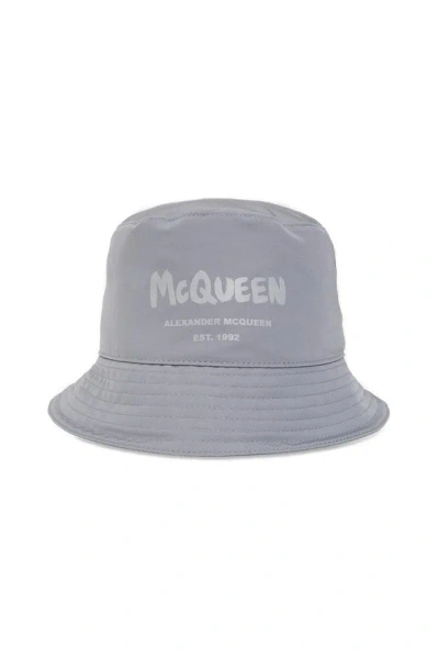Alexander Mcqueen Logo Printed Bucket Hat In Blue