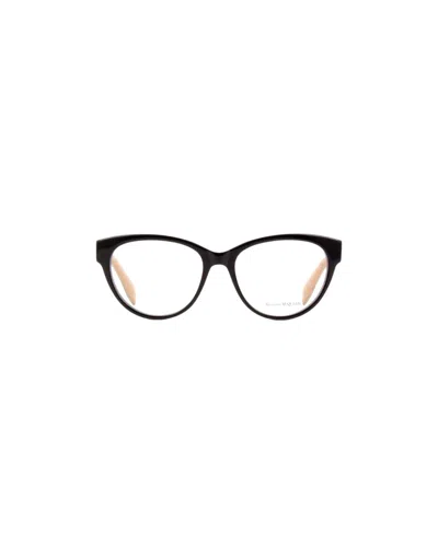 Alexander Mcqueen Logo Printed Cat Eye Frame Glasses In Black