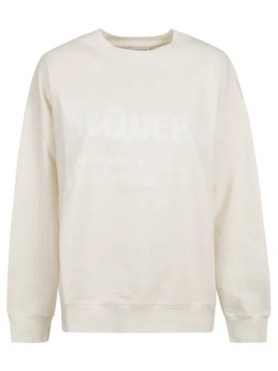 Alexander Mcqueen Logo Printed Crewneck Sweatshirt In Neutral