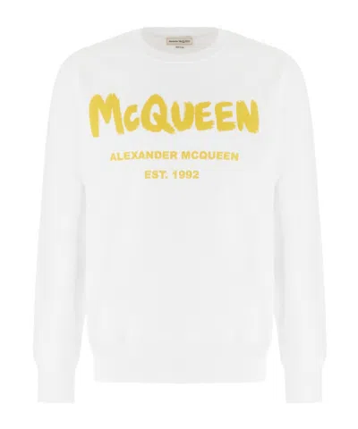Alexander Mcqueen Sweatshirt Cotton Mcqueen Print In White