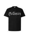 Alexander Mcqueen Black T-shirt With Graffiti Logo Print In Cotton Man In Black