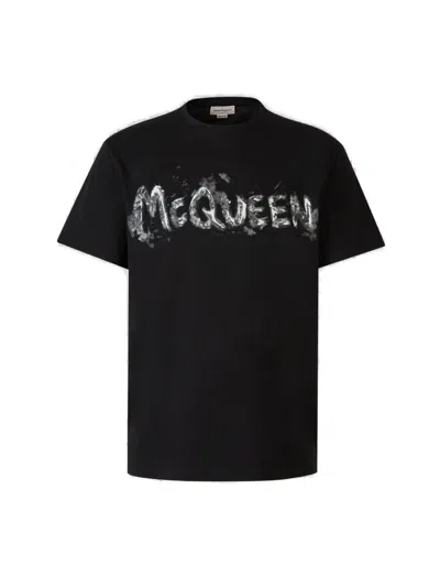 Alexander Mcqueen Logo Printed Crewneck T-shirt In Black