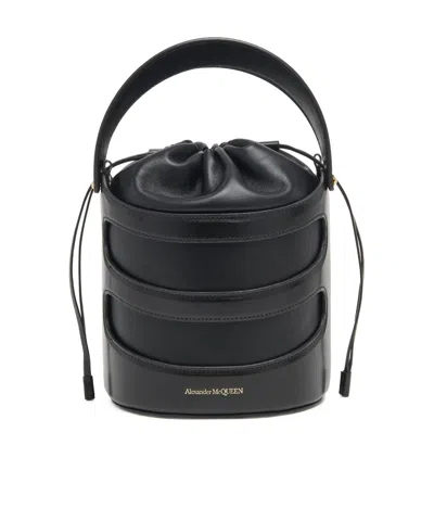 ALEXANDER MCQUEEN ALEXANDER MCQUEEN LOGO PRINTED DRAWSTRING BUCKET BAG