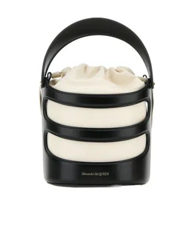 ALEXANDER MCQUEEN ALEXANDER MCQUEEN LOGO PRINTED DRAWSTRING BUCKET BAG