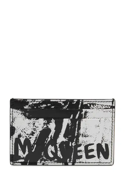 Alexander Mcqueen Logo Printed Leather Card Holder In Black