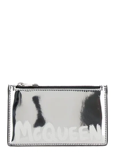 Alexander Mcqueen Logo Printed Wallet In Silver