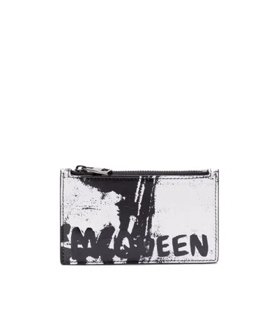 Alexander Mcqueen Logo Printed Zipped Card Holder In White
