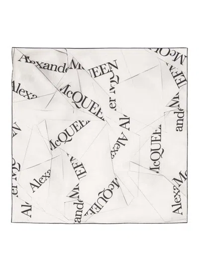 Alexander Mcqueen Logo Silk Scarf In White