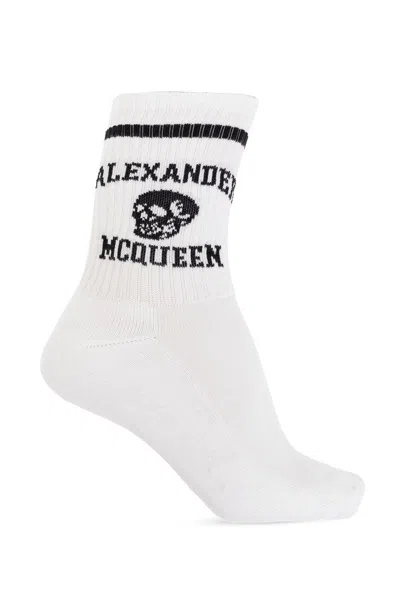 Alexander Mcqueen Logo-intarsia Skull Socks In White