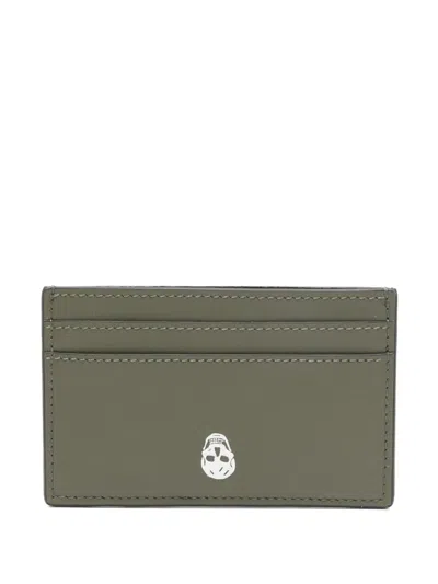 Alexander Mcqueen Logo Skull Leather Card Holder In Brown