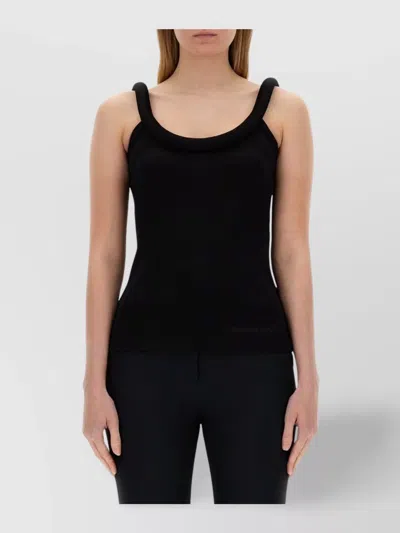 Alexander Mcqueen Logo Sleeveless Scoop Neck Ribbed Trim Tops In Black