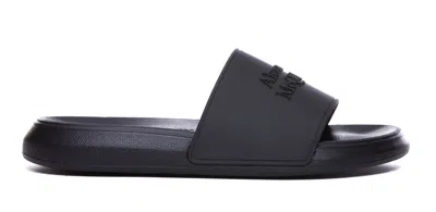 Alexander Mcqueen Logo Slide Sandals In Black