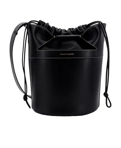 ALEXANDER MCQUEEN ALEXANDER MCQUEEN LOGO PRINTED DRAWSTRING BUCKET BAG