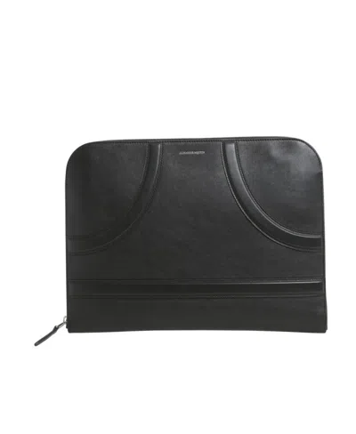 Alexander Mcqueen Logo-stamp Leather Clutch In Black
