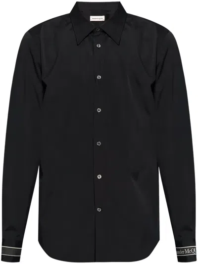 ALEXANDER MCQUEEN LOGO-STRAP COTTON SHIRT