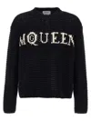 Alexander Mcqueen Mcqueen Textured Cotton Sweater With Inlaid Logo In White/black