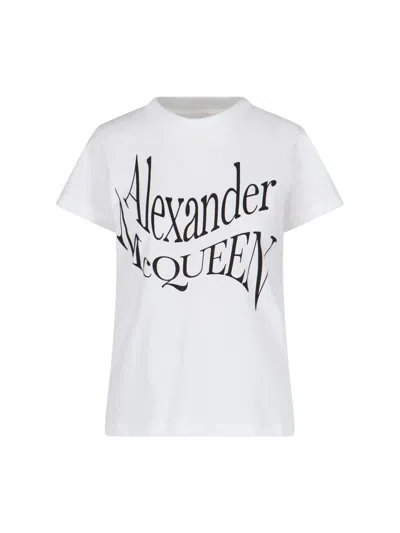 Alexander Mcqueen Logo T-shirt In Bianco