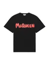 Alexander Mcqueen Graffiti Logo Crewneck T-shirt In Black & Red
