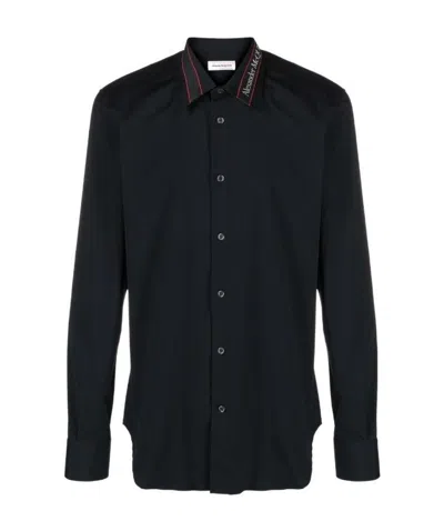 Alexander Mcqueen Logo-tape Long-sleeve Shirt In Black
