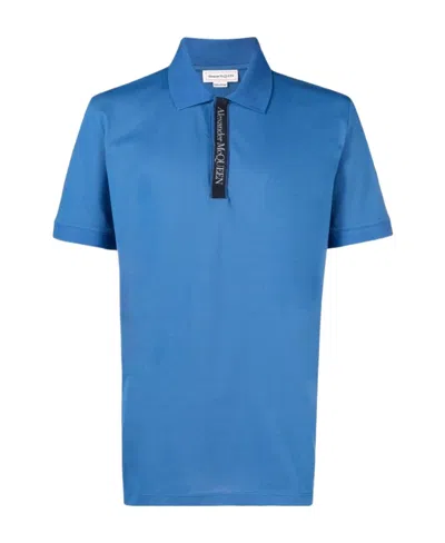 Alexander Mcqueen Logo-trim Polo Shirt In Blue