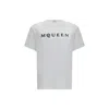 Alexander Mcqueen Men White Crewneck T-shirt With Logo Lettering On The Front In Cotton Man