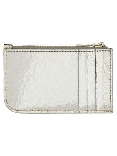 Alexander Mcqueen Logo-embossed Calfskin Card Case In Silver