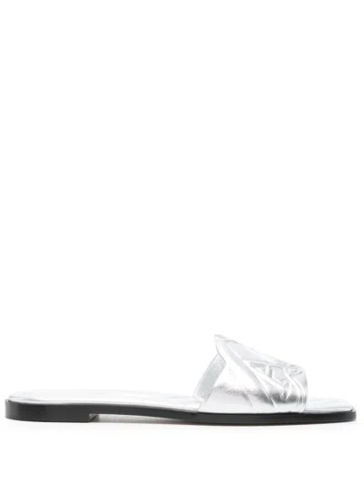 Alexander Mcqueen Logo-embossed Metallic Slide Sandal In Silver