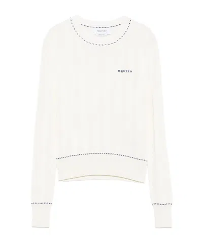 Alexander Mcqueen Logo-embroidered Ribbed-knit Top In White