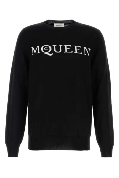 Alexander Mcqueen Logo-embroidered Wool Sweater In Black