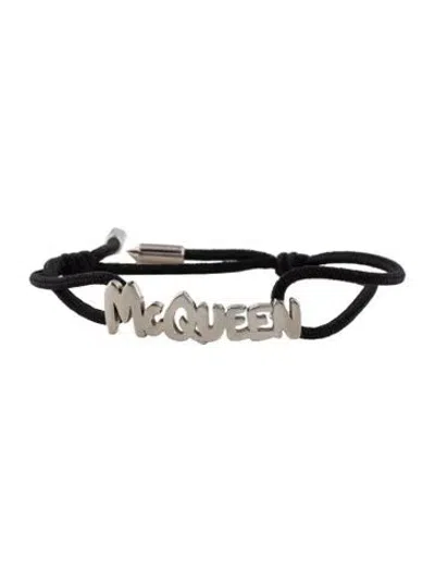 Pre-owned Alexander Mcqueen Logo-plaque Cord Bracelet In Black