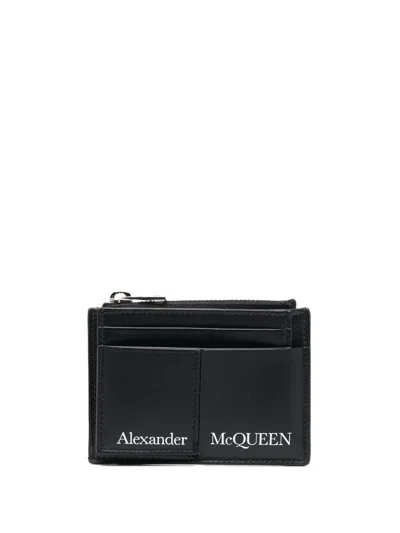 Alexander Mcqueen Logo-print Calf Leather Card Case In Black