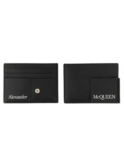 Alexander Mcqueen Logo-print Calfskin Card Case In Black