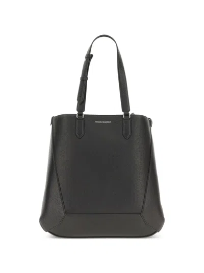 Alexander Mcqueen Black Leather Medium Edge Shopping Bag In Brown