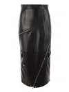 Alexander Mcqueen Long Black Skirt With Zip Embellishment In Smooth Leather Woman In Black