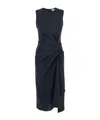 Alexander Mcqueen Blue Long Dress With Round Neck With Draped Details In Wool And Mohair Blend Woman In Blue