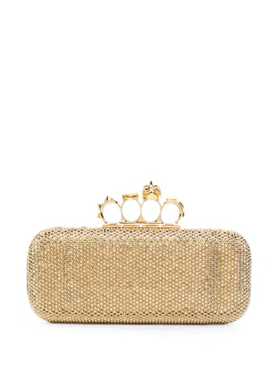 Alexander Mcqueen Long Knuckle Crystal-embellished Clutch Bag In Gold
