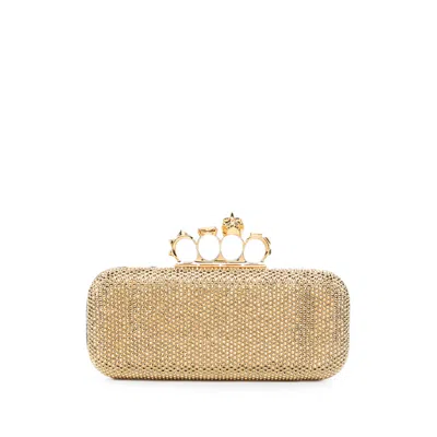 Alexander Mcqueen Long Knuckle Crystal-embellished Clutch Bag In Gold